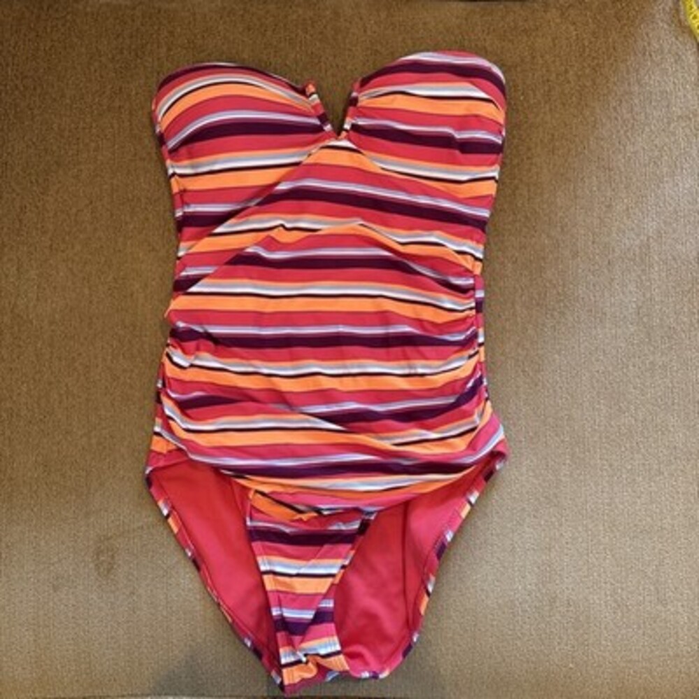 Preowned Anne Cole Striped One Piece Swimsuit W/ Defects Size 10 Multicolor